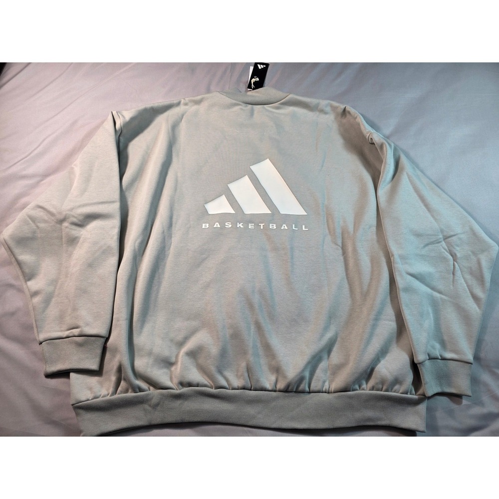 Adidas Basketball One Fleece Oversize Sweatshirt Men 2XL Metal Grey w/Pocket NEW